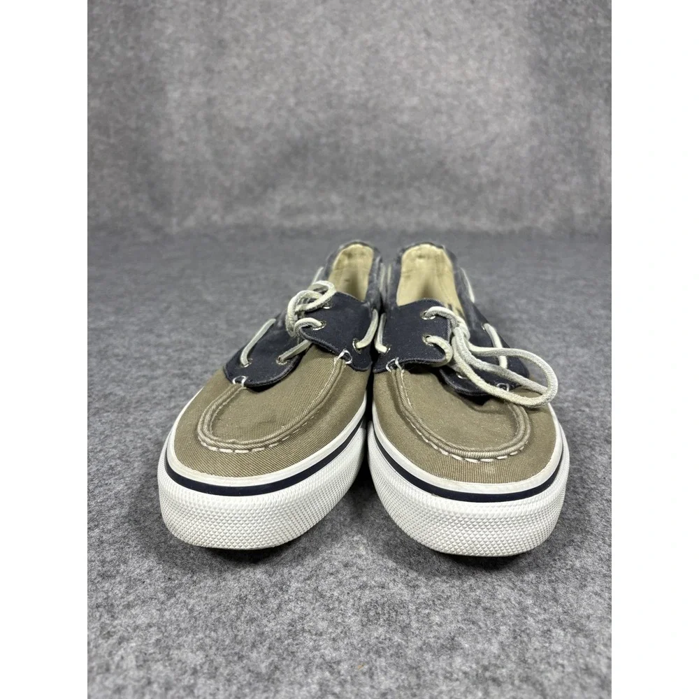 Sperry Top-Sider Bahama Boat Shoes 8.5 M Olive Navy Canvas Nautical Loafers